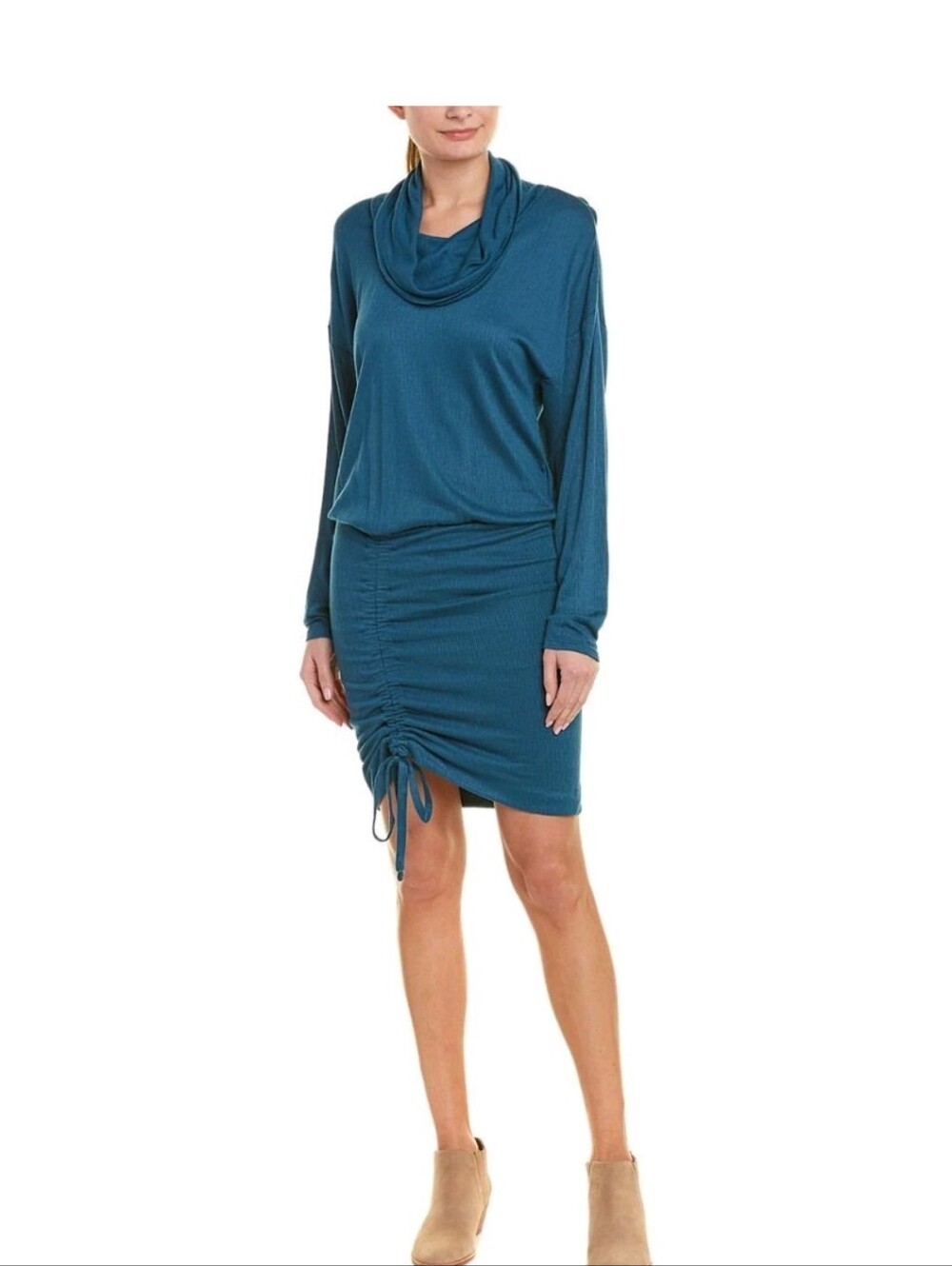 NWT L Free People Sundown Green Knit Long Sleeve Cowl-neck Mini Dress $128.00